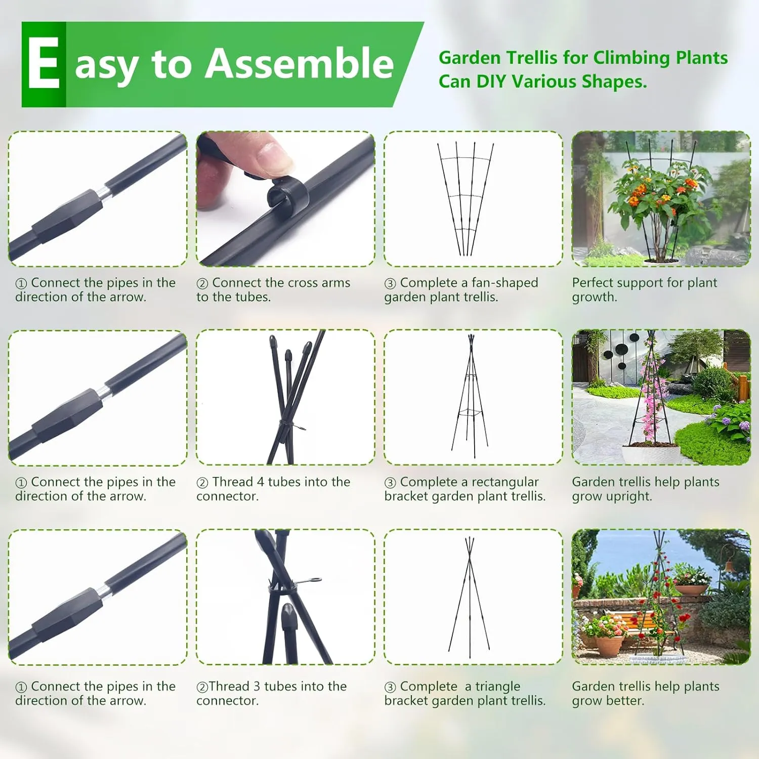2 Pcs Garden Trellis for Climbing Plants, Deaunbr Plant Support Obelisk Trellis Garden Trellises for Vines, Flowers Stands, Outdoor & Indoor Potted Plants, Rose, Cucumber, Pea, Tomato, Clematis