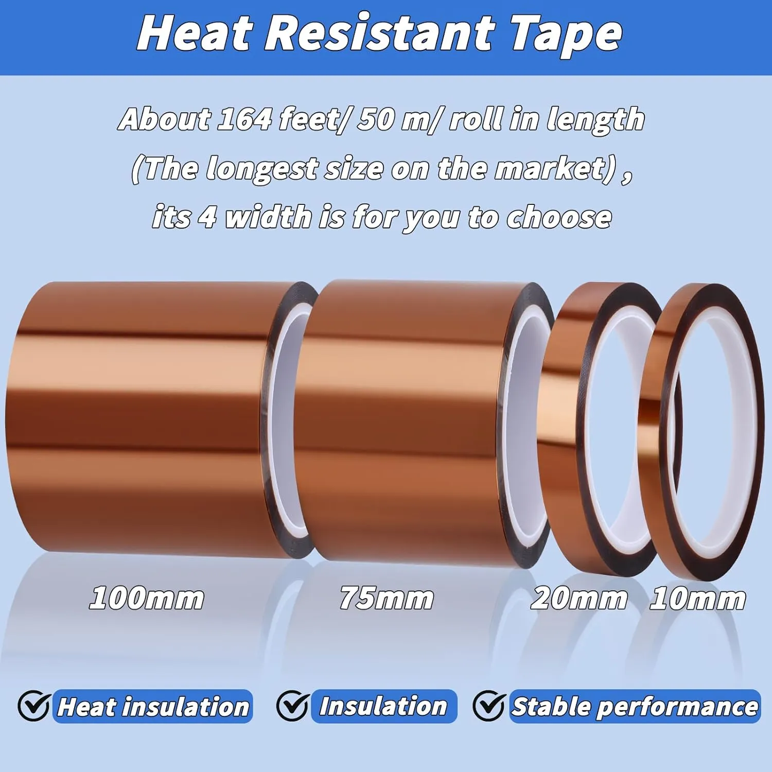 2 Rolls 75mm × 50m (164ft) Sublimation Tape Heat Transfer Tape, Heat Resistant Tape Sublimation Bulk, Brown Heat Transfer Tape for Sublimation Press Electronic Soldering Insulation, No Residue