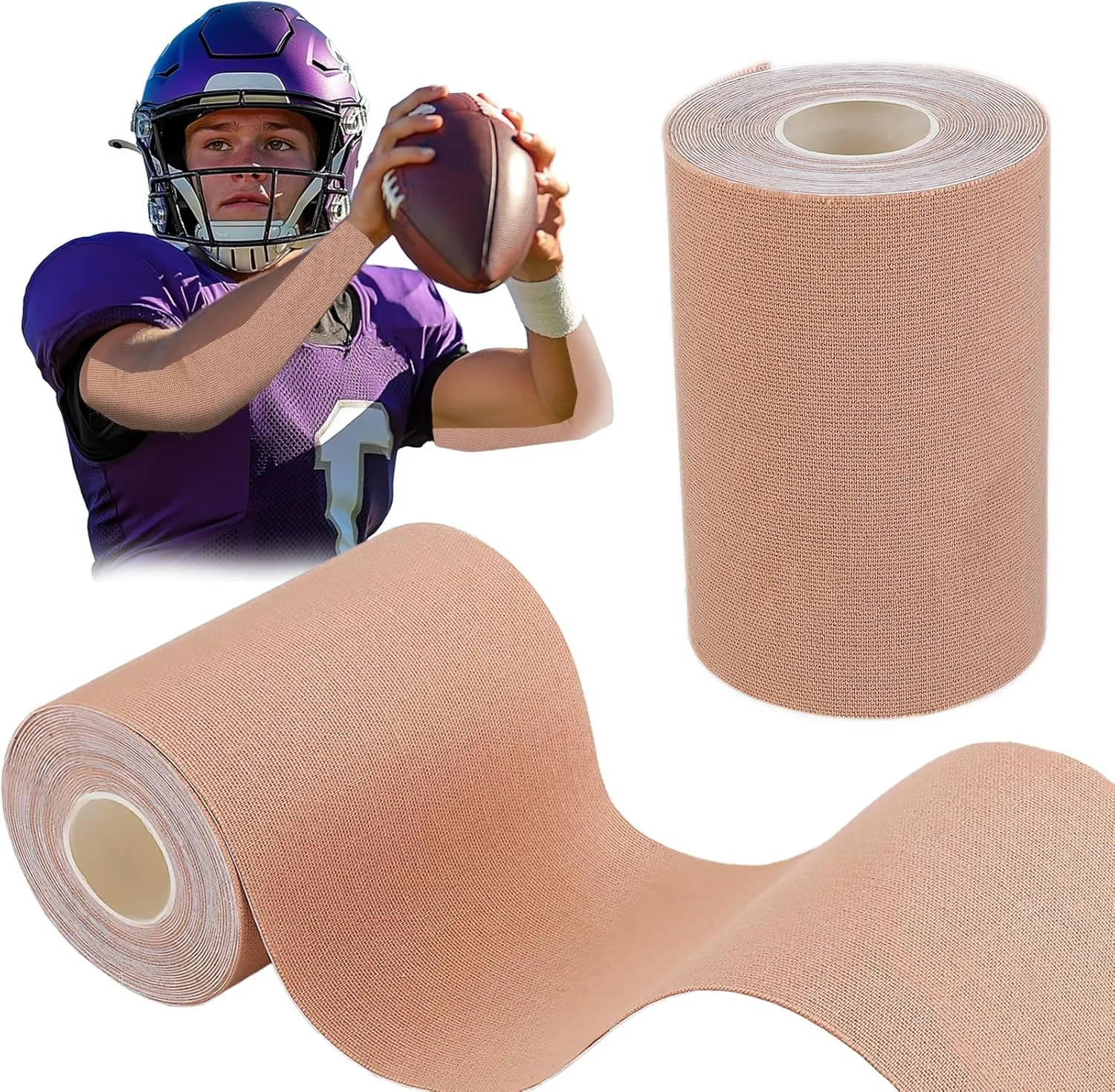 2 Rolls Turf Tape Football - High Adhere Athletic Arm Tape, Total 11 Yards Breathable Waterproof Sport Tapes to Protect from Turf Burn, Beige