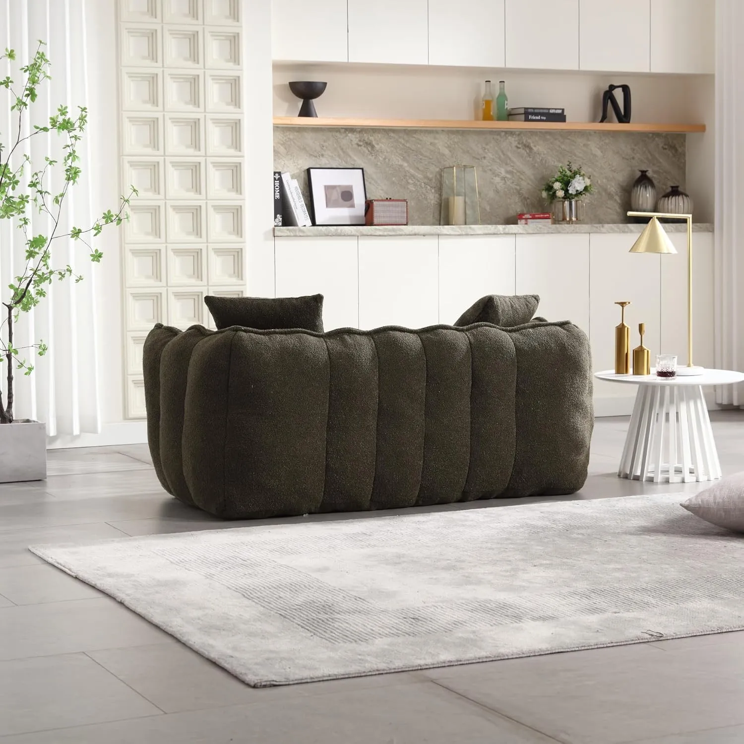 2-Seats Soft Beanbag Chair, 64.5" Cozy Floor Couch, Comfortable Assembly Free Sofa with High Resilience Foam Core&Armrests for Gaming Reading Watching TV in Dorm Apartment Living Room, Olive Green