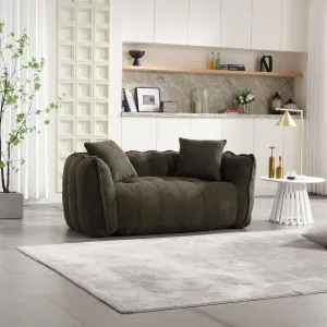 2-Seats Soft Beanbag Chair, 64.5" Cozy Floor Couch, Comfortable Assembly Free Sofa with High Resilience Foam Core&Armrests for Gaming Reading Watching TV in Dorm Apartment Living Room, Olive Green