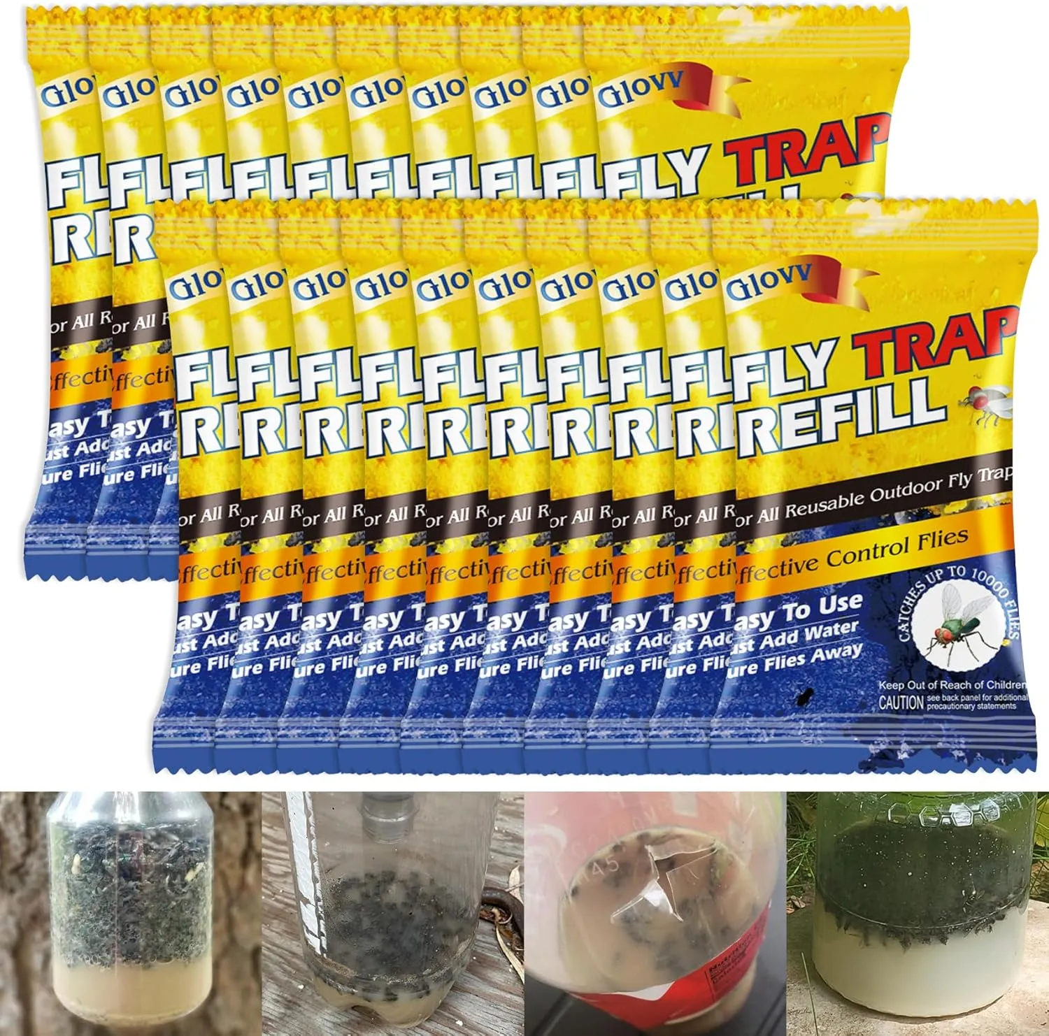 20 Pack Fly Trap Bait Refills, Reusable Fly Bait, 20x30g Natural Fly Bait Refill Packets Outdoor, Magnet Biting Attractant for Ranch Fly Traps