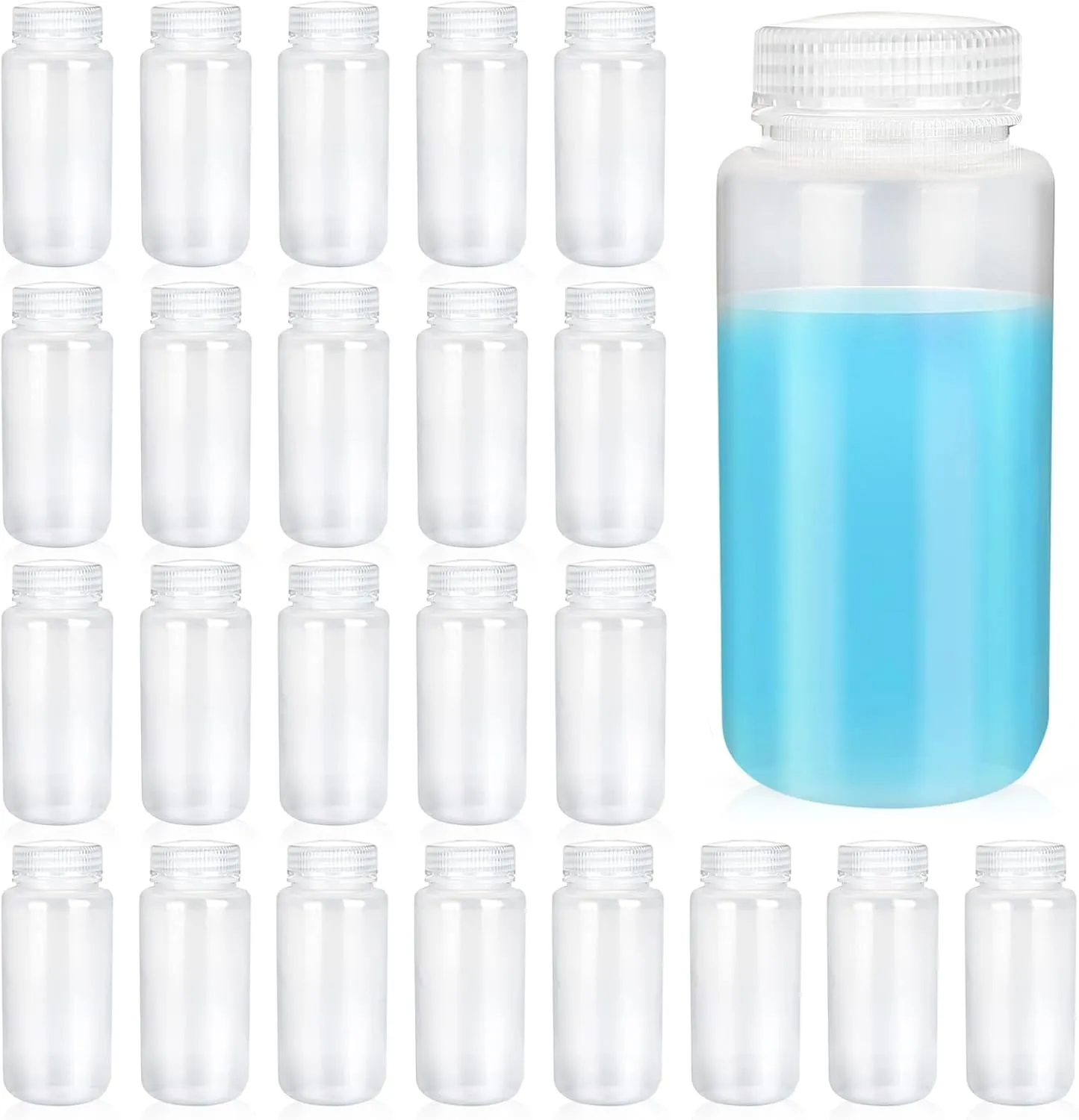 20 Pcs 16oz 500 ml Plastic Sample Bottle Wide Mouth Reagent Bottle Water Sample Bottles Lab Grade Polypropylene Bottles Containers for Laboratories Classroom