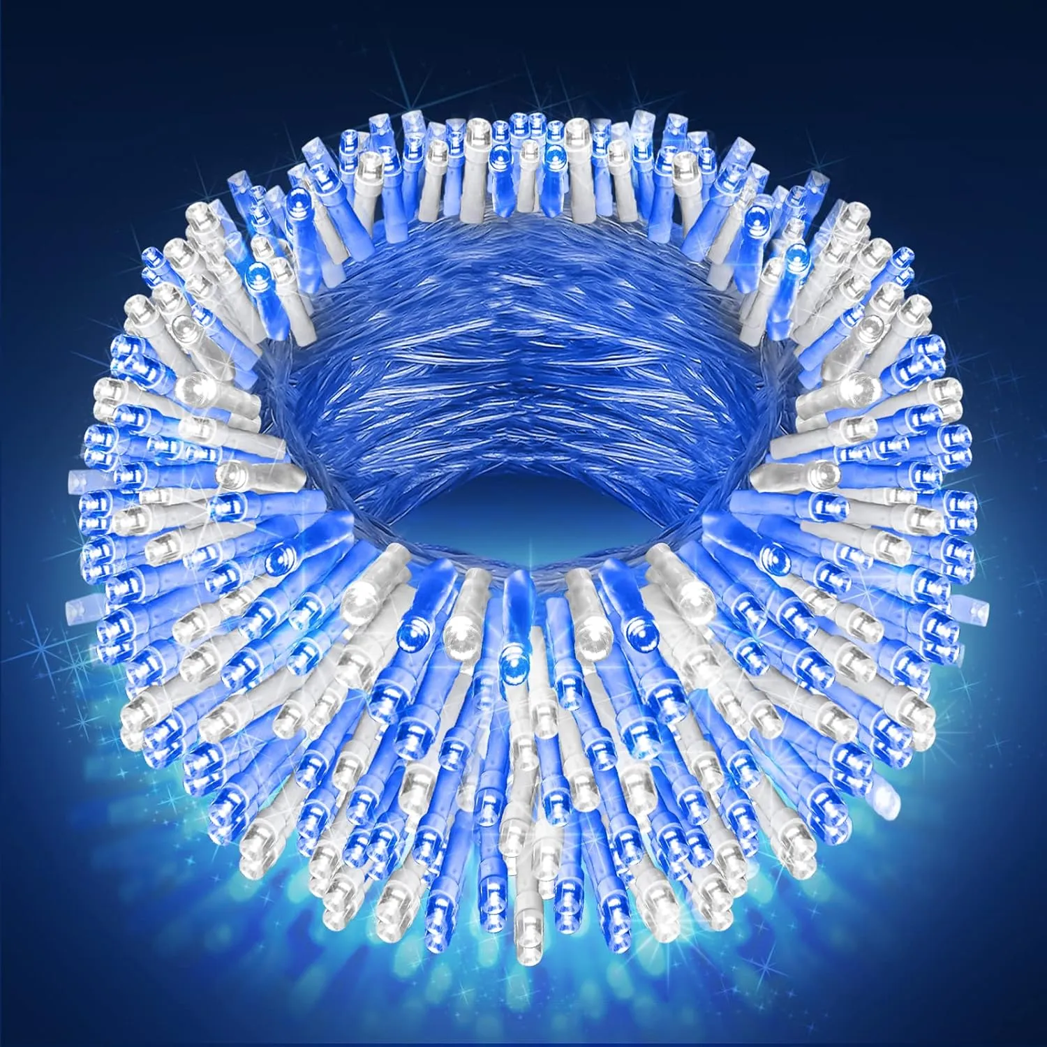 200 FT 500 LED Christmas Lights Outdoor Decorations Super Long Fairy Lights Waterproof 8 Modes Timer Clear Wire String Lights for Outside House Tree Patio Yard Wedding Party Holiday-White & Blue
