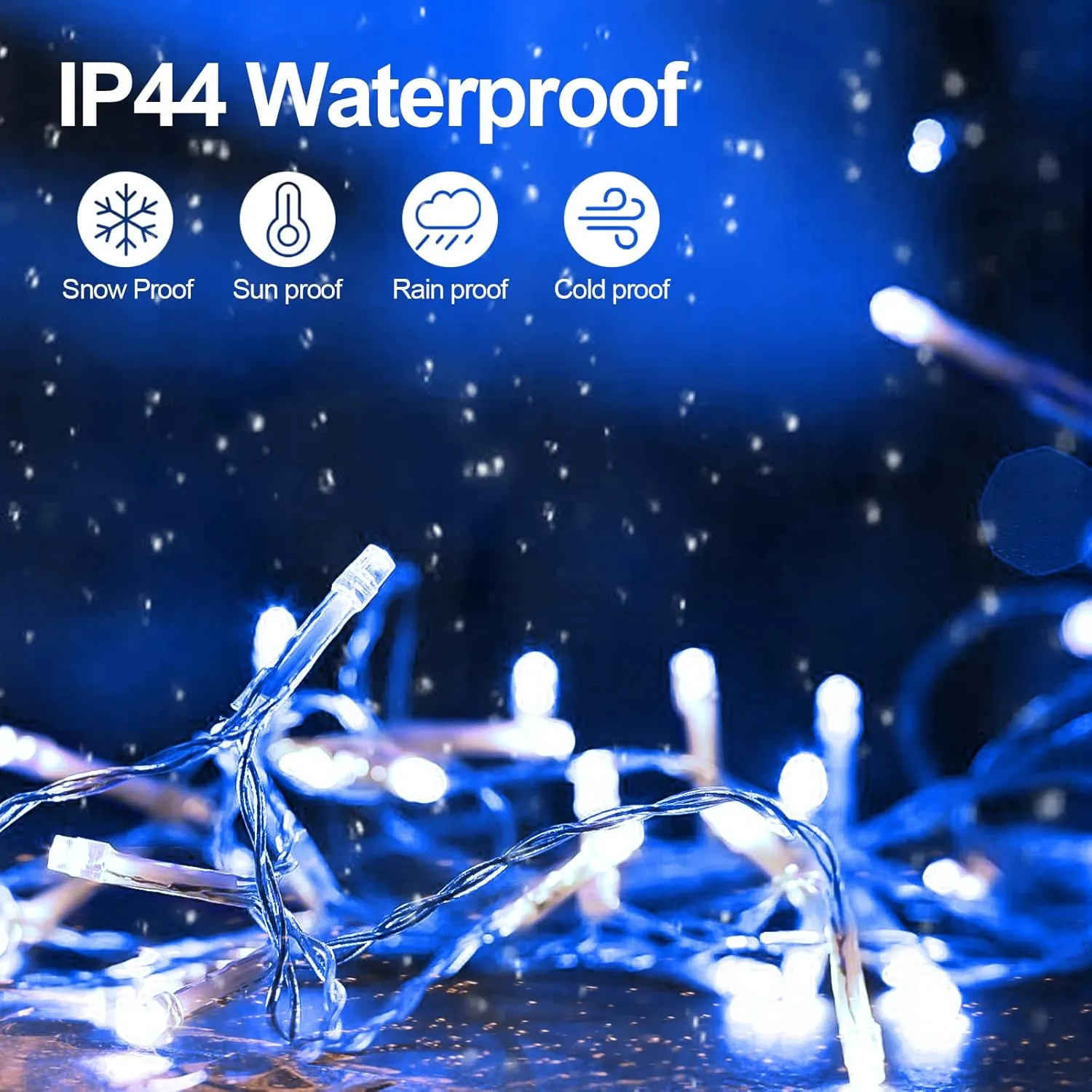 200 FT 500 LED Christmas Lights Outdoor Decorations Super Long Fairy Lights Waterproof 8 Modes Timer Clear Wire String Lights for Outside House Tree Patio Yard Wedding Party Holiday-White & Blue