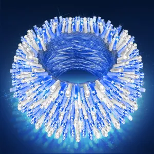 200 FT 500 LED Christmas Lights Outdoor Decorations Super Long Fairy Lights Waterproof 8 Modes Timer Clear Wire String Lights for Outside House Tree Patio Yard Wedding Party Holiday-White & Blue