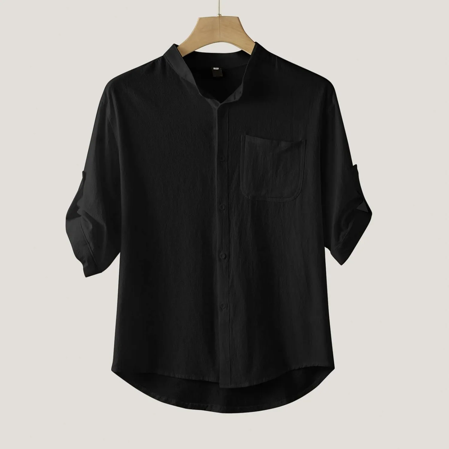 2023 Classic Fit Roll-Up Sleeve Thin Shirts for Men Solid Color Hi-Low Hem Lightweight Soft Button Down Pocket Summer Tops