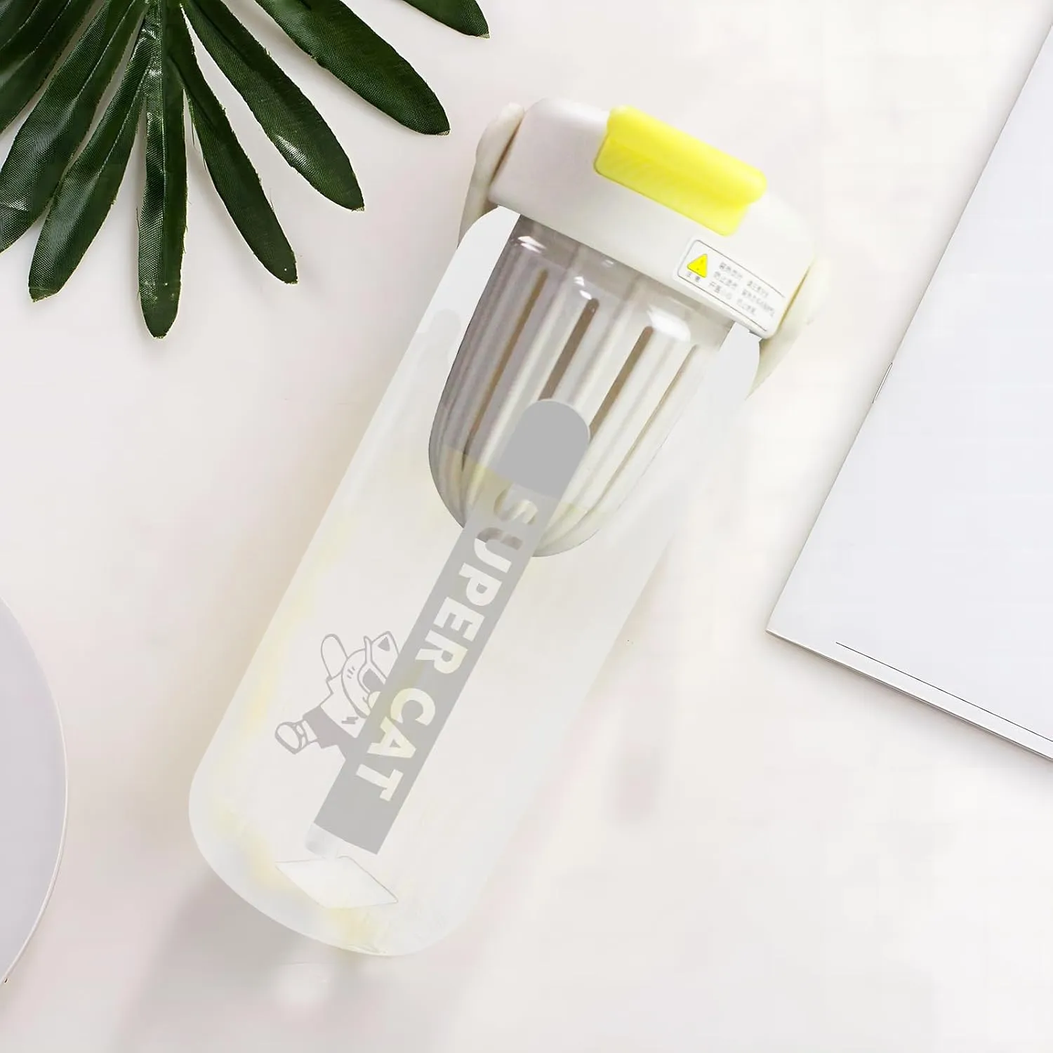 22 Oz Hydration Bottle, Lomi Glass Water Bottle with Silicone Handle,Wide Mouth Opening with tea-water Separator & Lids,Tritan Straws,Sport Glass Water Bottle for Gym/Yoga/Outdoor (White)