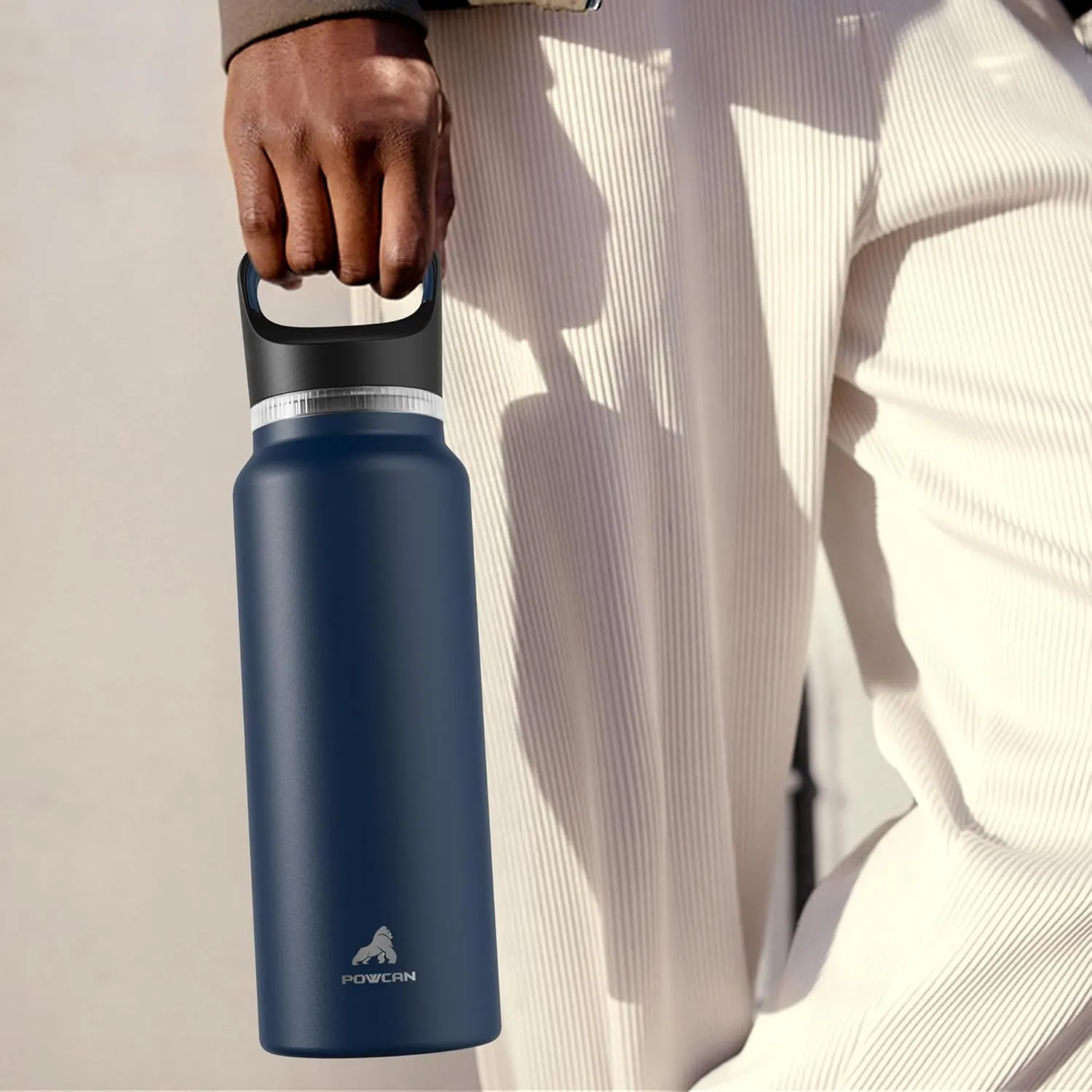 24 oz Insulated Water Bottle for Camping: 3 Lids, Leakproof, Keep Cold 24H, Car Cupholder Friendly, Stainless Steel Water Flask with Straw and Spout Caps for Sports, Gym, School, Cycling (Sage Gray)
