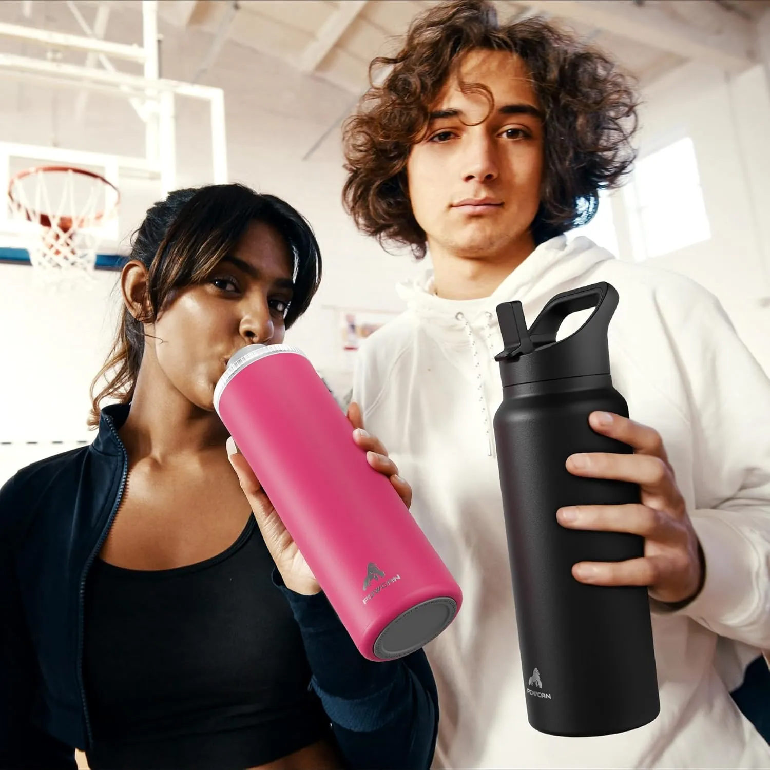 24 oz Insulated Water Bottle for Camping: 3 Lids, Leakproof, Keep Cold 24H, Car Cupholder Friendly, Stainless Steel Water Flask with Straw and Spout Caps for Sports, Gym, School, Cycling (Sage Gray)