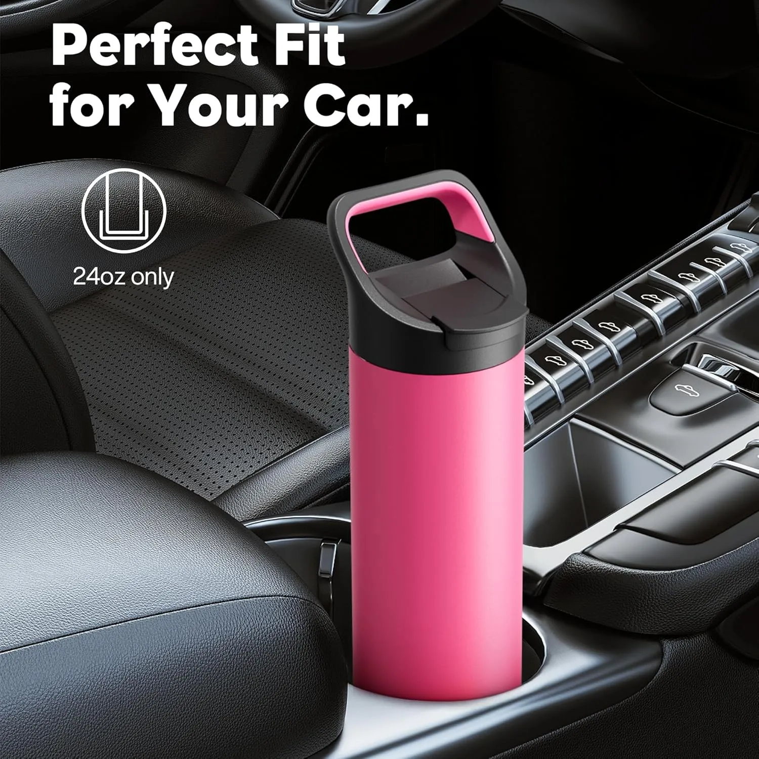 24 oz Insulated Water Bottle for School: 3 Lids, Leakproof, Keep Cold 24H, Car Cupholder Friendly, Stainless Steel Water Flask with Straw and Spout Caps for Sports, Gym, Work, Cycling (Lake Blue)