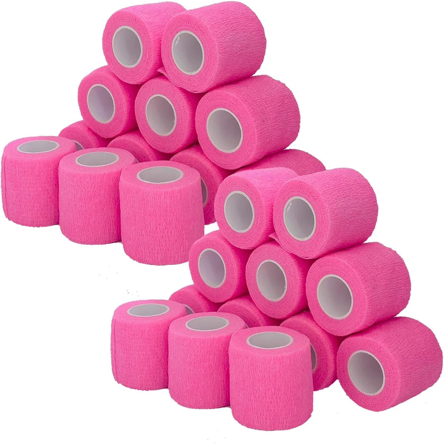 24 Rolls Self Adhesive Bandage Wrap, Vet Wrap 2 Inch, Dogs Bandages for Wounds Care Dressings, Elastic Self Stick Cohesive Bandage Wrap, Leg Wraps, Wrist Tape, Ankle, Sports, Tatto Grip Tape (Pink)