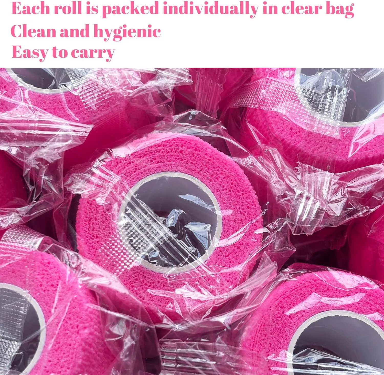 24 Rolls Self Adhesive Bandage Wrap, Vet Wrap 2 Inch, Dogs Bandages for Wounds Care Dressings, Elastic Self Stick Cohesive Bandage Wrap, Leg Wraps, Wrist Tape, Ankle, Sports, Tatto Grip Tape (Pink)