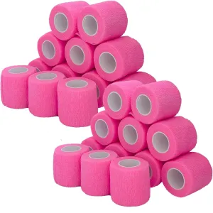 24 Rolls Self Adhesive Bandage Wrap, Vet Wrap 2 Inch, Dogs Bandages for Wounds Care Dressings, Elastic Self Stick Cohesive Bandage Wrap, Leg Wraps, Wrist Tape, Ankle, Sports, Tatto Grip Tape (Pink)