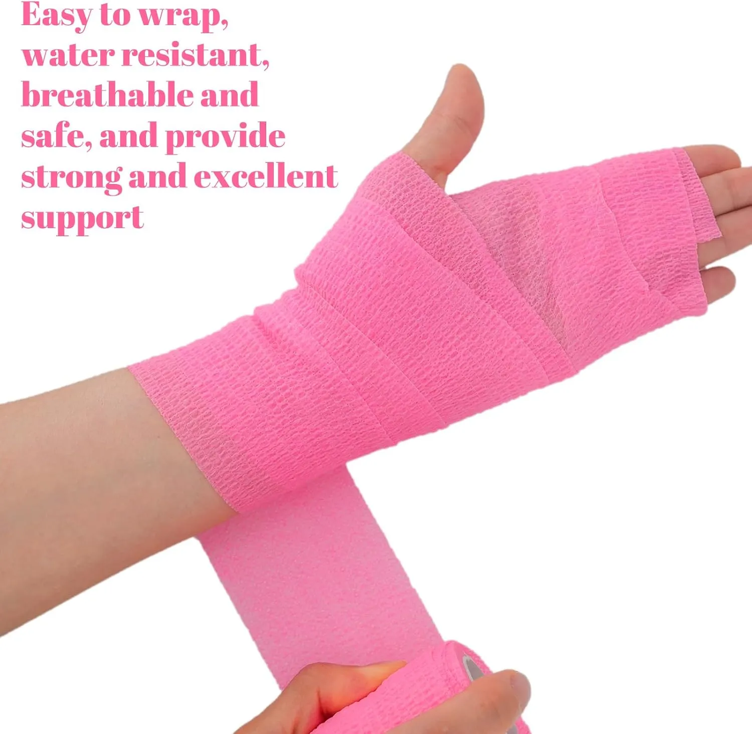 24 Rolls Self Adhesive Bandage Wrap, Vet Wrap 2 Inch, Dogs Bandages for Wounds Care Dressings, Elastic Self Stick Cohesive Bandage Wrap, Leg Wraps, Wrist Tape, Ankle, Sports, Tatto Grip Tape (Pink)