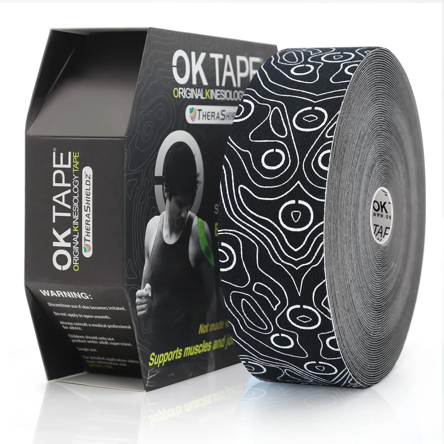 (2in X 103 Feet) OK TAPE PRO Bulk Kinesiology Tape, Original Elastic Latex Free Kinesiology Therapeutic Tape, Free Cut Printed