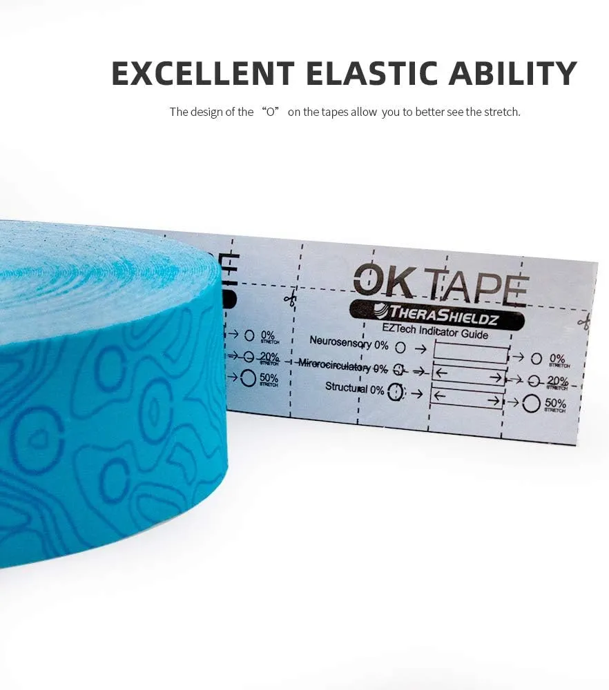 (2in X 103 Feet) OK TAPE PRO Bulk Kinesiology Tape, Original Elastic Latex Free Kinesiology Therapeutic Tape, Free Cut Printed