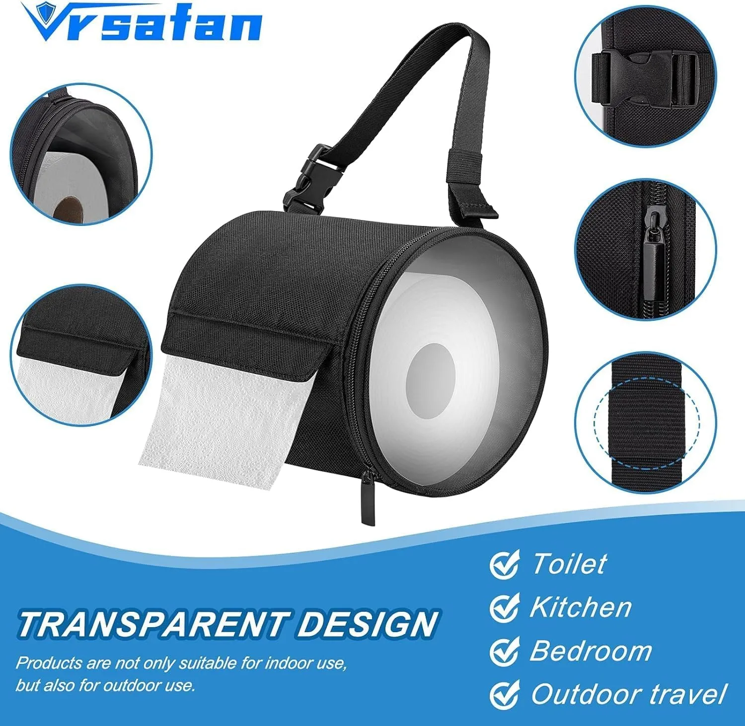 2Pack Toilet Paper Holder, Hanging Toilet Paper Dispenser Water & Dust-Proof Bathroom Containers, Foldable Roll Storage Bag and Adjust Dual Buckles Straps for Bathroom Kitchen Camping (Black)