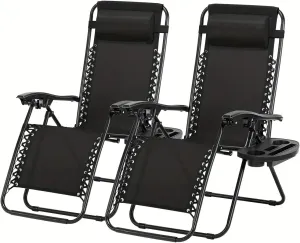 2PCS Zero Folding Camping Chairs with Cup Holder & Adjustable Headrest - Portable Patio Recliner Lounge Chair(Khaki)