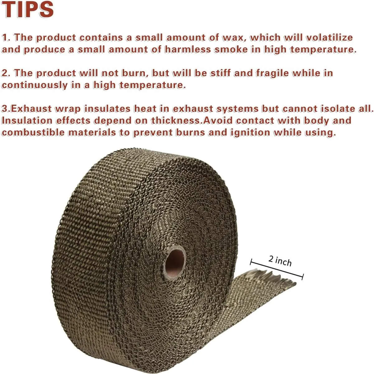 2" x 50' Titanium Exhaust Heat Wrap Roll for Motorcycle Fiberglass Heat Shield Tape with Stainless Ties