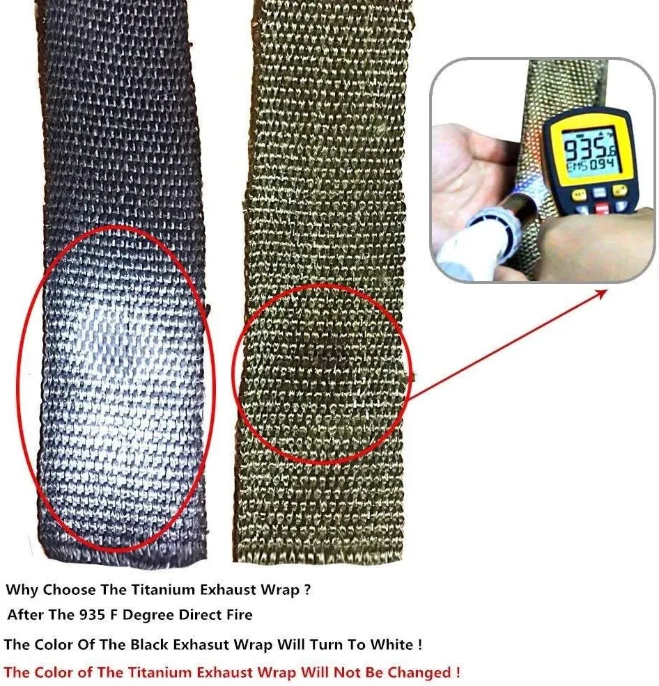 2" x 50' Titanium Exhaust Heat Wrap Roll for Motorcycle Fiberglass Heat Shield Tape with Stainless Ties