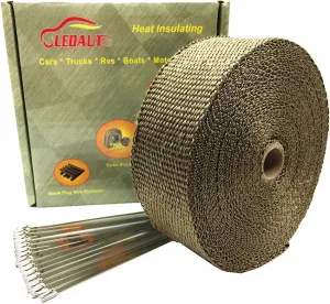 2" x 50' Titanium Exhaust Heat Wrap Roll for Motorcycle Fiberglass Heat Shield Tape with Stainless Ties