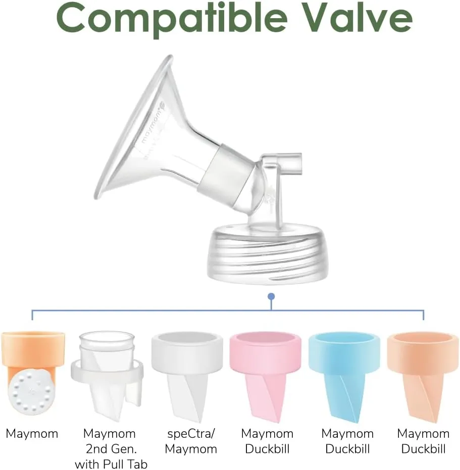 2X 17 mm Maymom Two-Piece Wide Neck Pump Parts Compatible with Spectra S1,Spectra S2 Pumps and 2 Valves; Incl Wide Mouth Flanges; Not Original Spectra Flange; (17mm Flange with Valve)