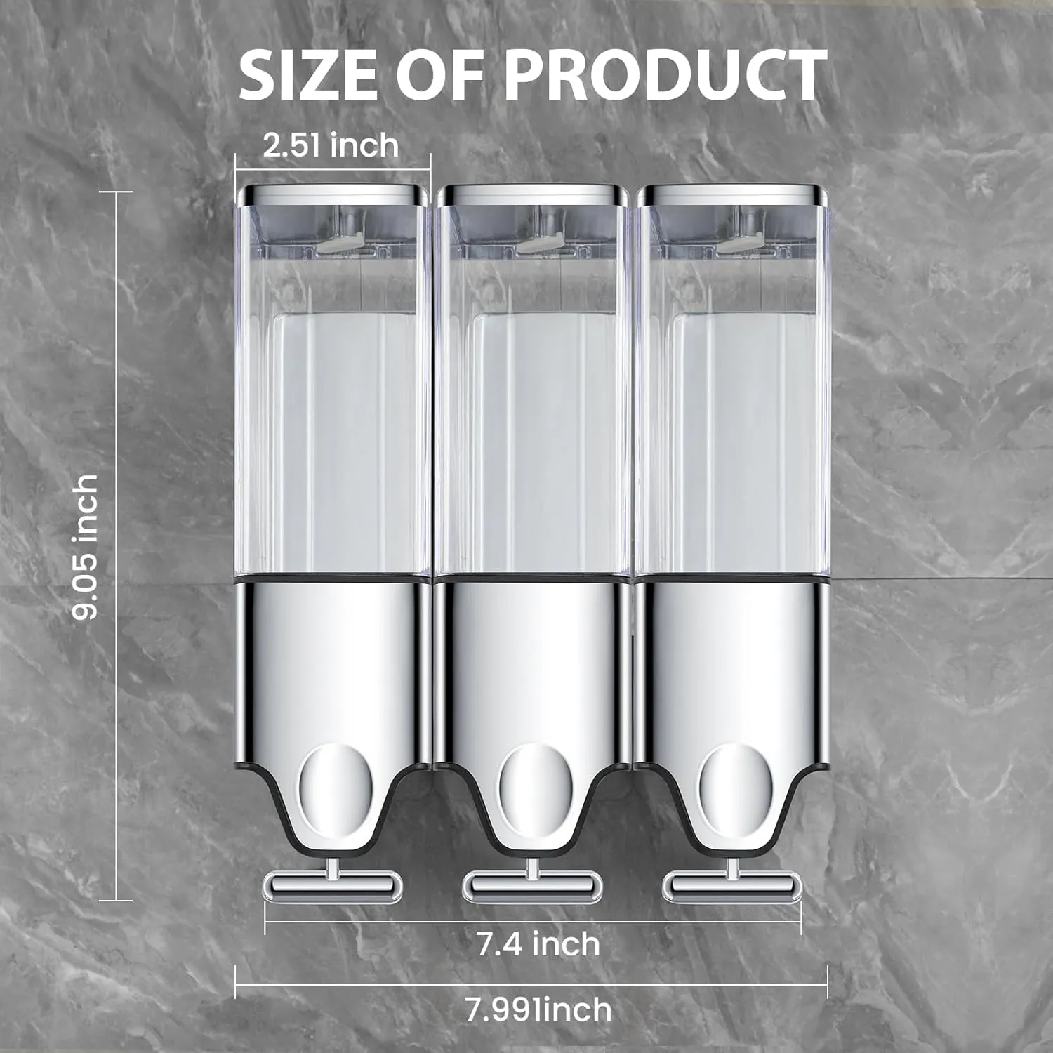 3-in-1 Quadrate Dispensers for The Shower,Shower soap Dispenser,Conditioner Dispenser, Shampoo Dispenser,No Drilled Wall Mounted Distributor,Hotel,Bathroom,Home (Triple, Colorless)