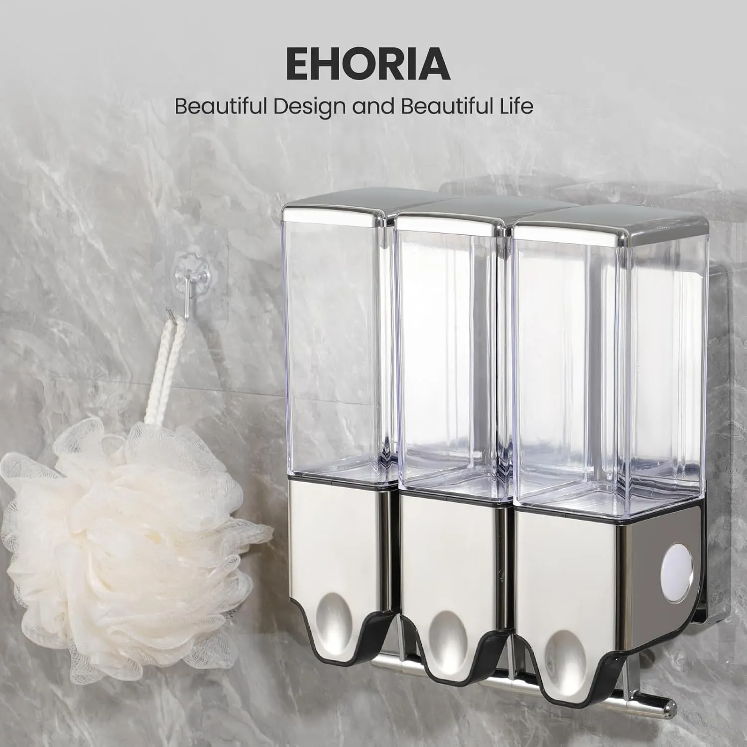 3-in-1 Quadrate Dispensers for The Shower,Shower soap Dispenser,Conditioner Dispenser, Shampoo Dispenser,No Drilled Wall Mounted Distributor,Hotel,Bathroom,Home (Triple, Colorless)