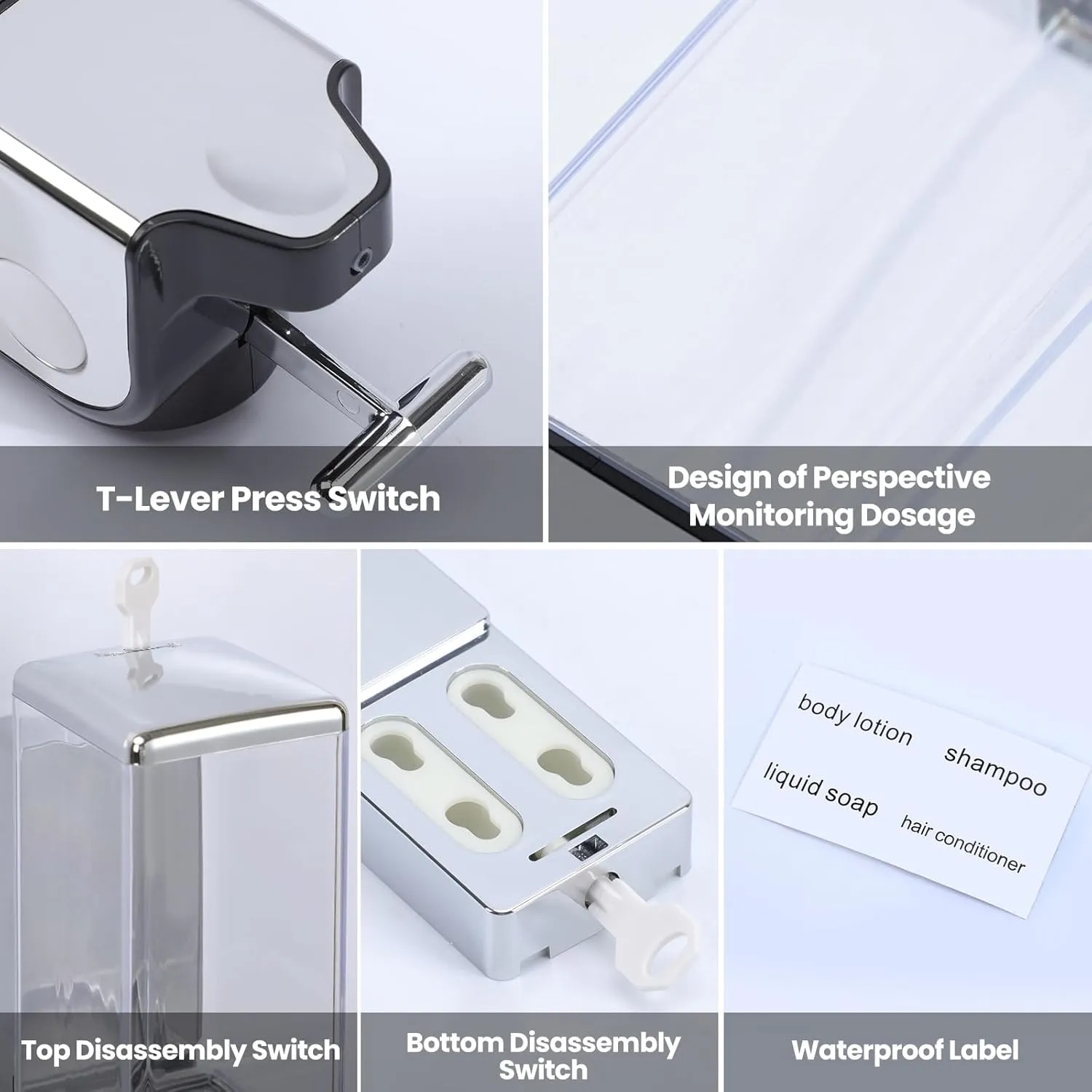 3-in-1 Quadrate Dispensers for The Shower,Shower soap Dispenser,Conditioner Dispenser, Shampoo Dispenser,No Drilled Wall Mounted Distributor,Hotel,Bathroom,Home (Triple, Colorless)