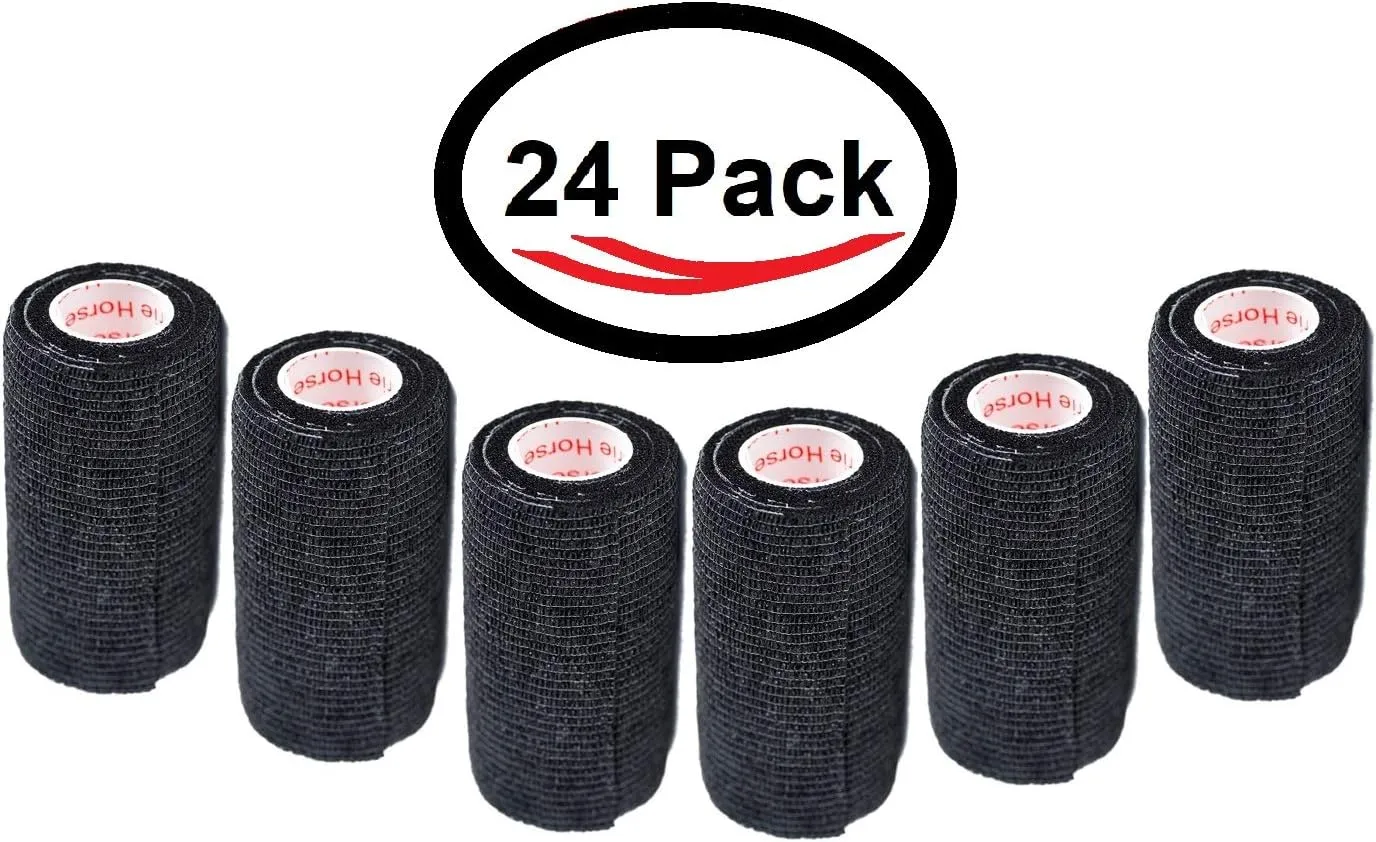 3 Inch Self Adhesive Medical Bandage Wrap Sport Tape (Black Bean) (24 Pack) Strong Elastic Self Adherent Cohesive First Aid Sport Flex Rolls for Wrist Ankle Knee Sprains and Swelling