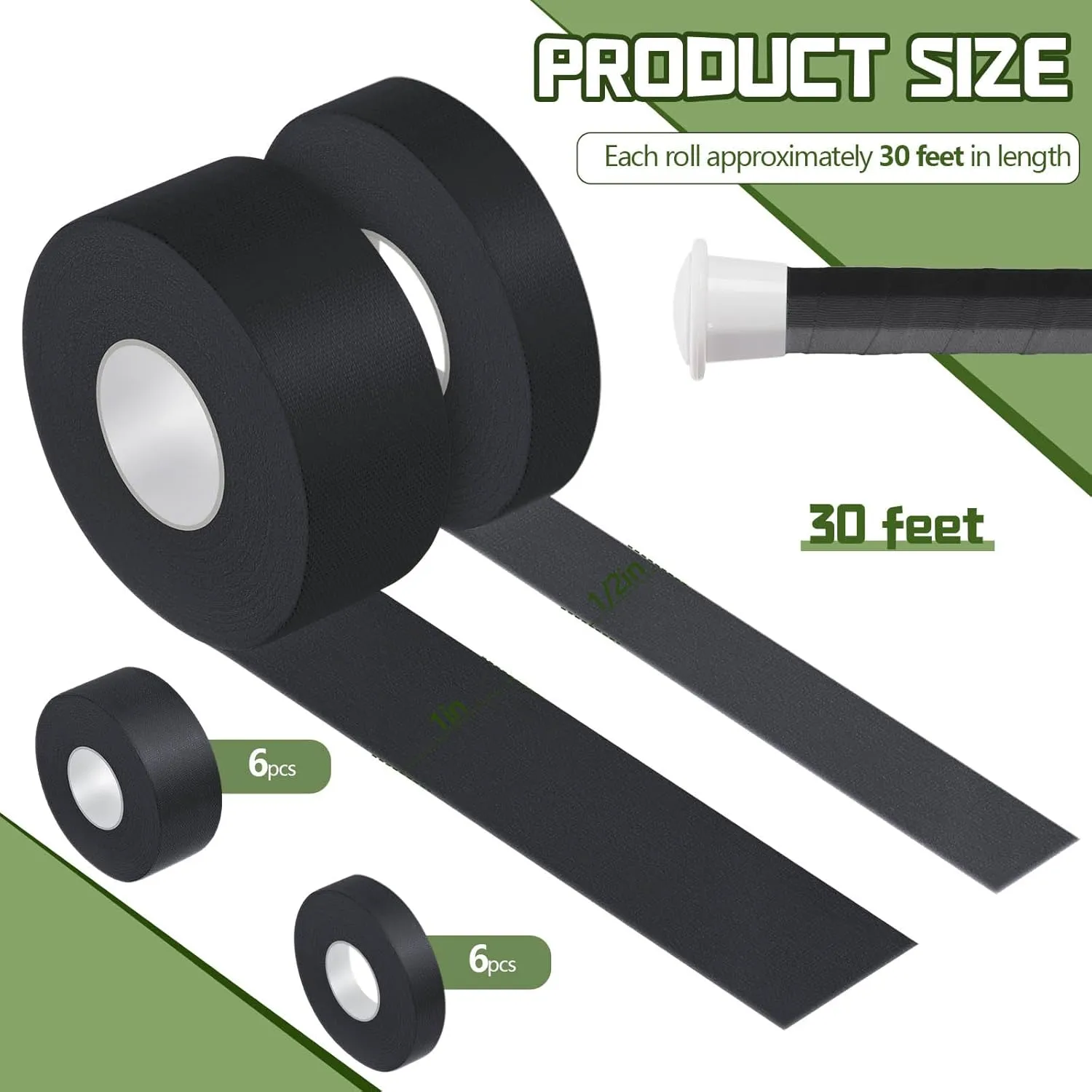30 ft Lacrosse Stick Tape 1 Inch 1/2 Inch Non-precut Cotton Sweat Absorbent Bat Grip Tape for Lacrosse Baseball Bats