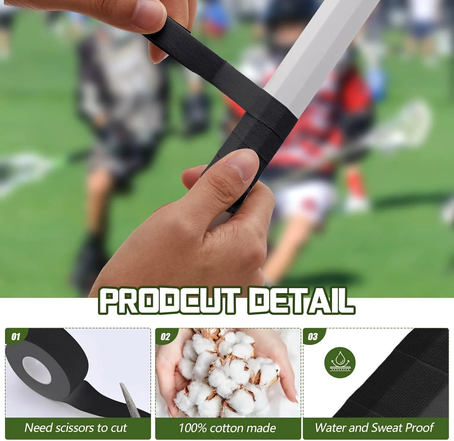 30 ft Lacrosse Stick Tape 1 Inch 1/2 Inch Non-precut Cotton Sweat Absorbent Bat Grip Tape for Lacrosse Baseball Bats