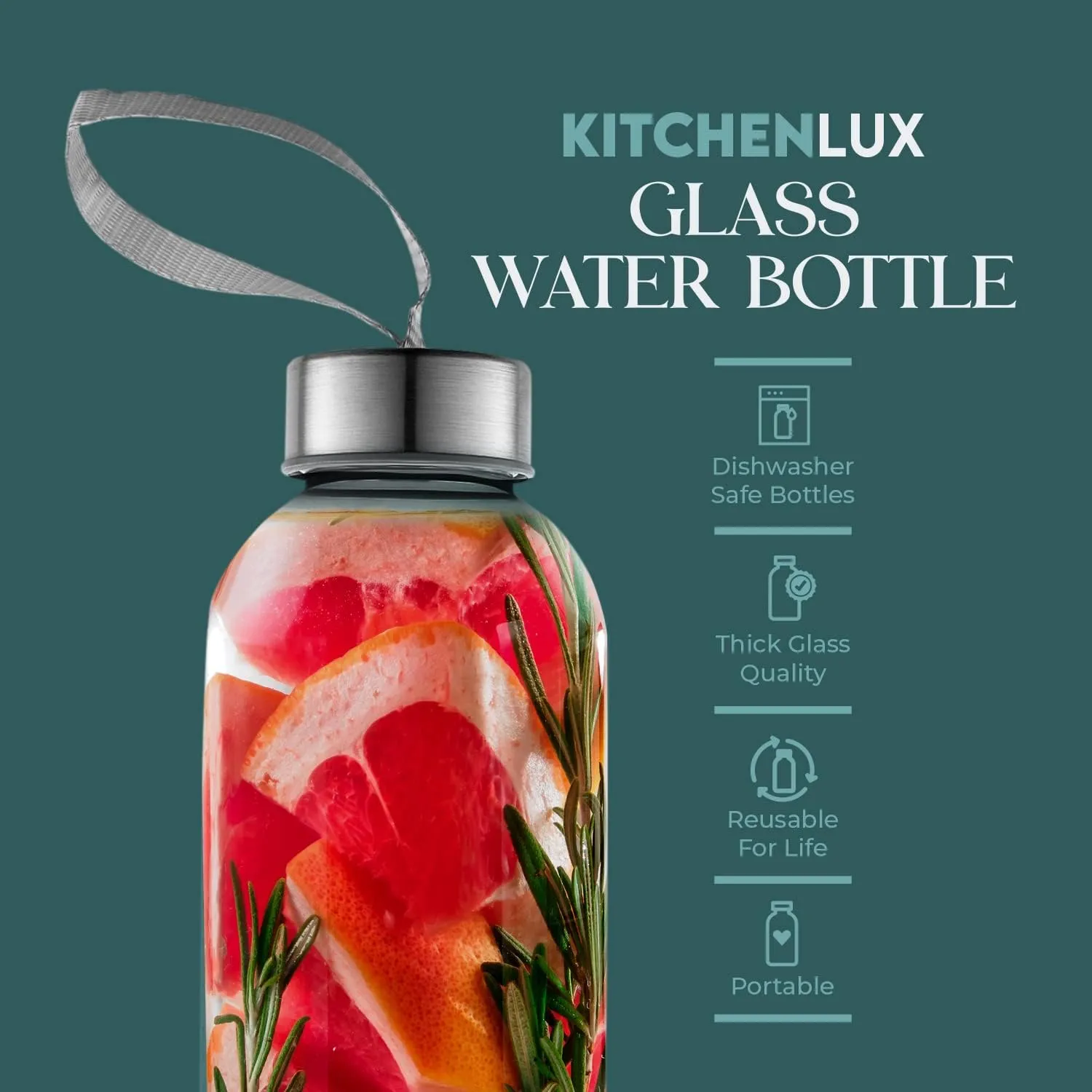 32 oz Glass Water Bottle Set of 6 - Clear Glass Bottles with Reusable Lids and Protective Sleeves