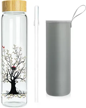 32 oz Glass Water Bottle with Straw, Wide Mouth Borosilicate Glass Bottle with Bamboo Lid and Neoprene Sleeve