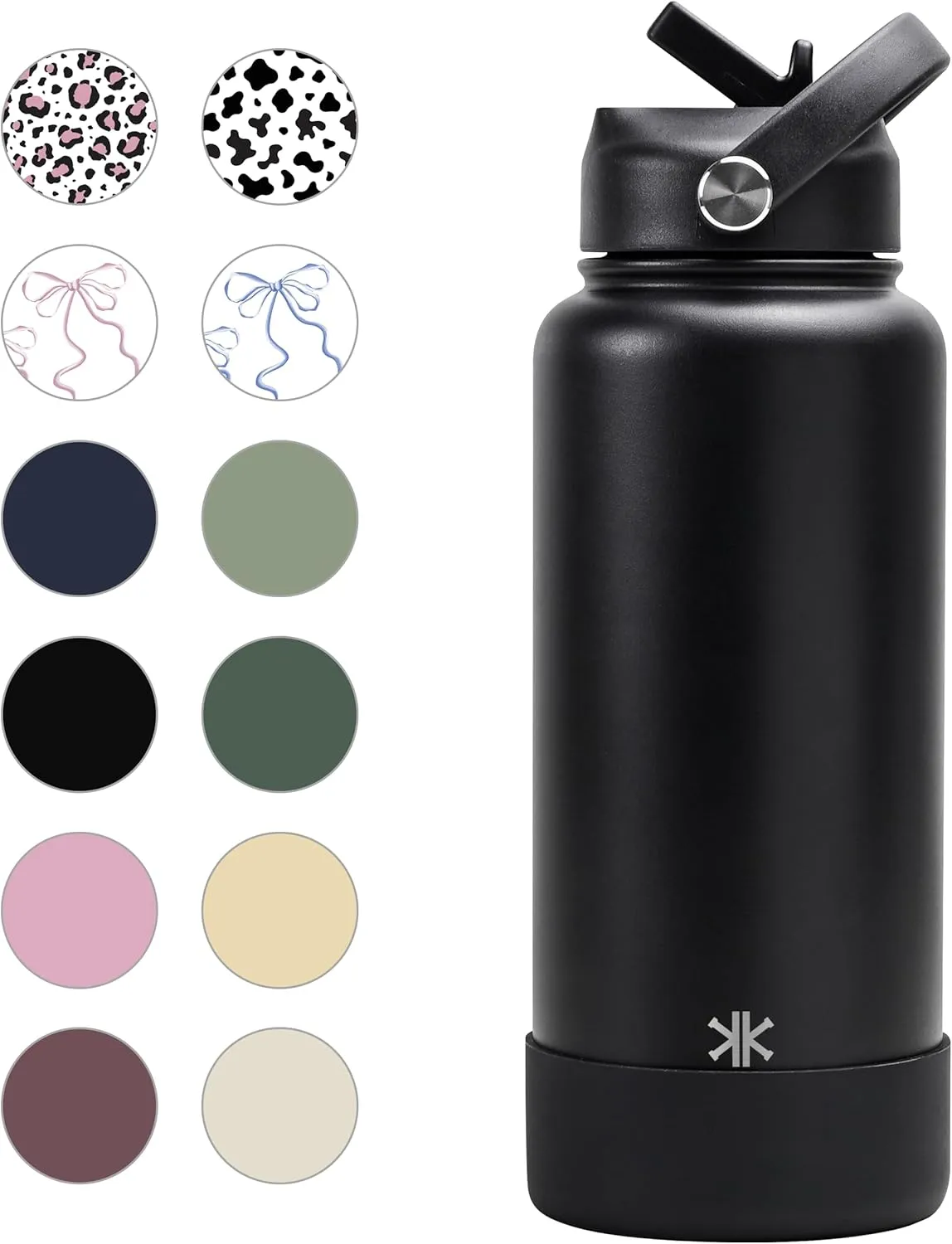 32 oz Insulated Water Bottle with Straw, Leak Proof Water Bottle Stainless Steel with Flip Straw and Handle, Metal, Reusable, Wide Mouth, for Travel, Gym and School (Carbon Black)