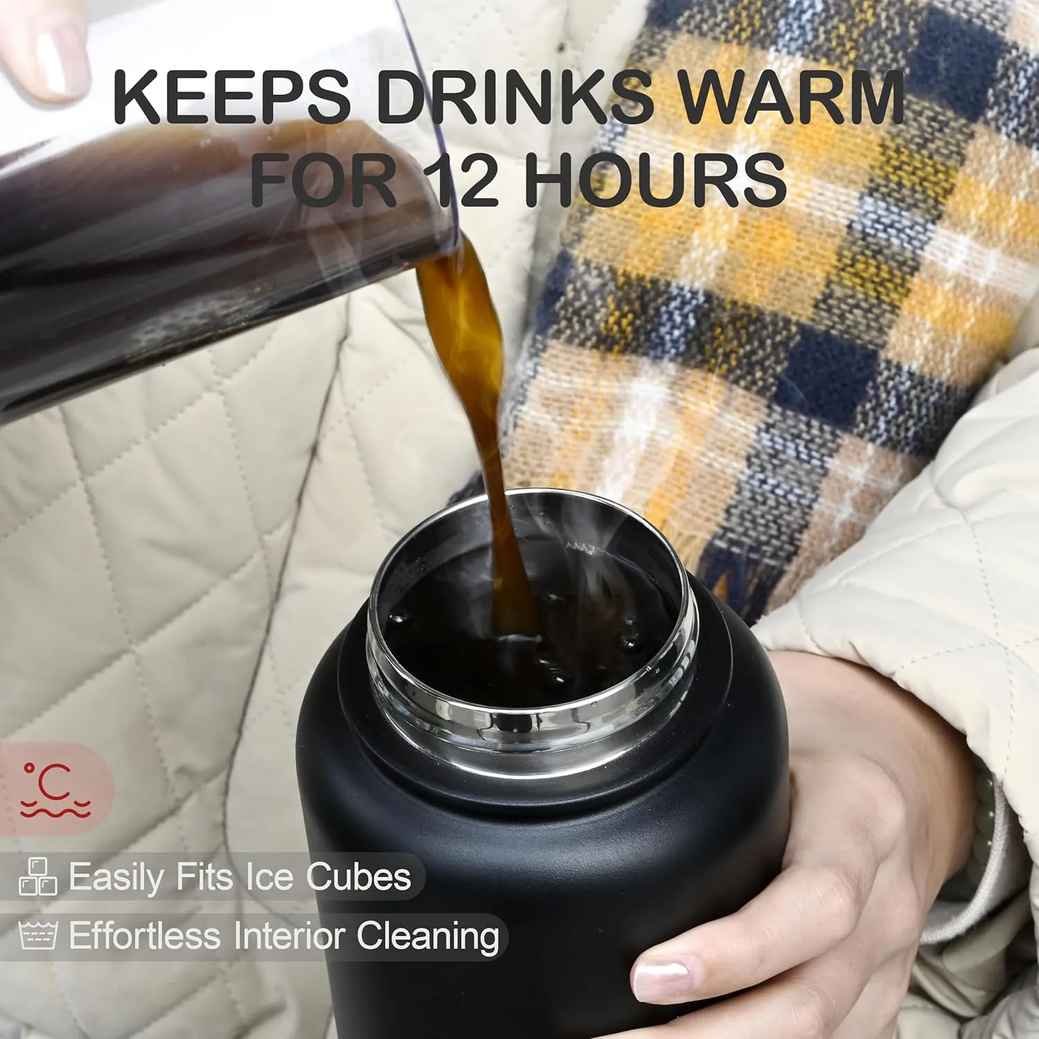 32 oz Insulated Water Bottle with Straw, Leak Proof Water Bottle Stainless Steel with Flip Straw and Handle, Metal, Reusable, Wide Mouth, for Travel, Gym and School (Carbon Black)