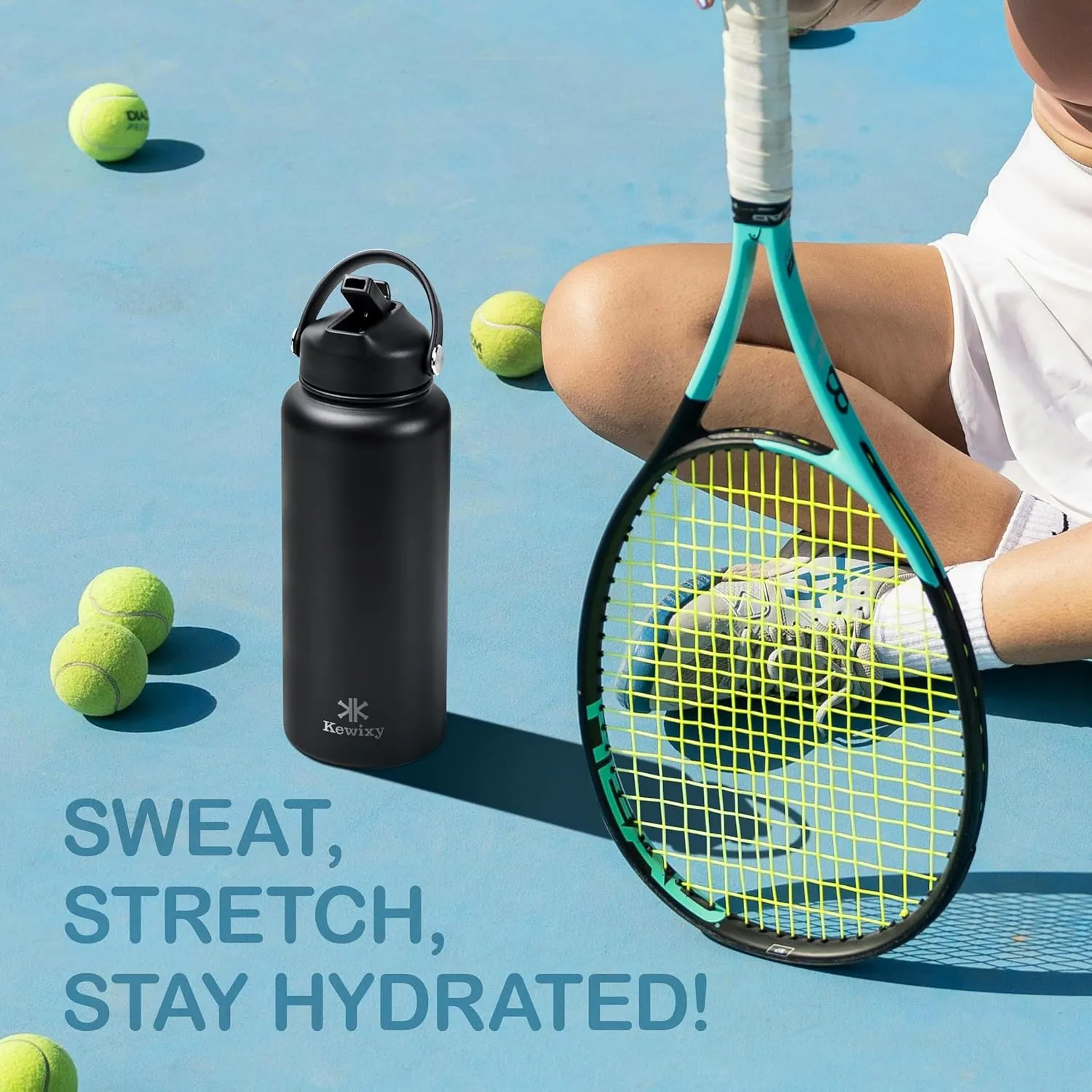 32 oz Insulated Water Bottle with Straw, Leak Proof Water Bottle Stainless Steel with Flip Straw and Handle, Metal, Reusable, Wide Mouth, for Travel, Gym and School (Carbon Black)