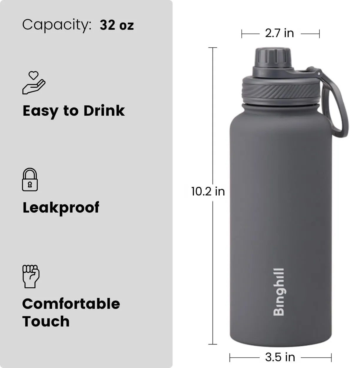 32 oz vacuum insulated stainless steel water bottle with spout lid for cold water drinks, sports, travel, outdoor and school (Ether)
