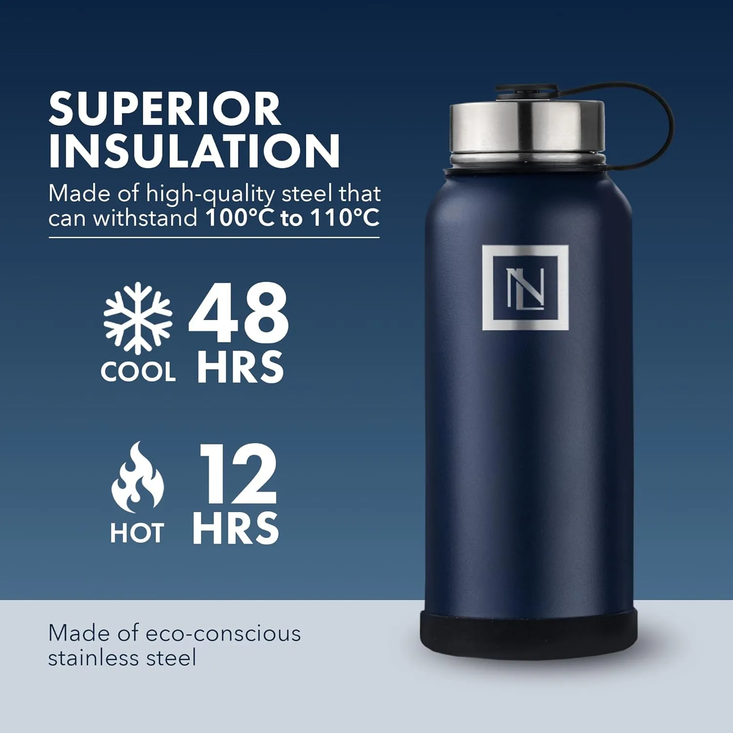 32 Oz Water Bottle With Magnetic Phone Holder Lid, Hydration Flask, Wide Mouth Stainless Steel Water Bottle With 3 Lids Straw & Spout Lid, Double Walled Insulated Thermos (Navy)