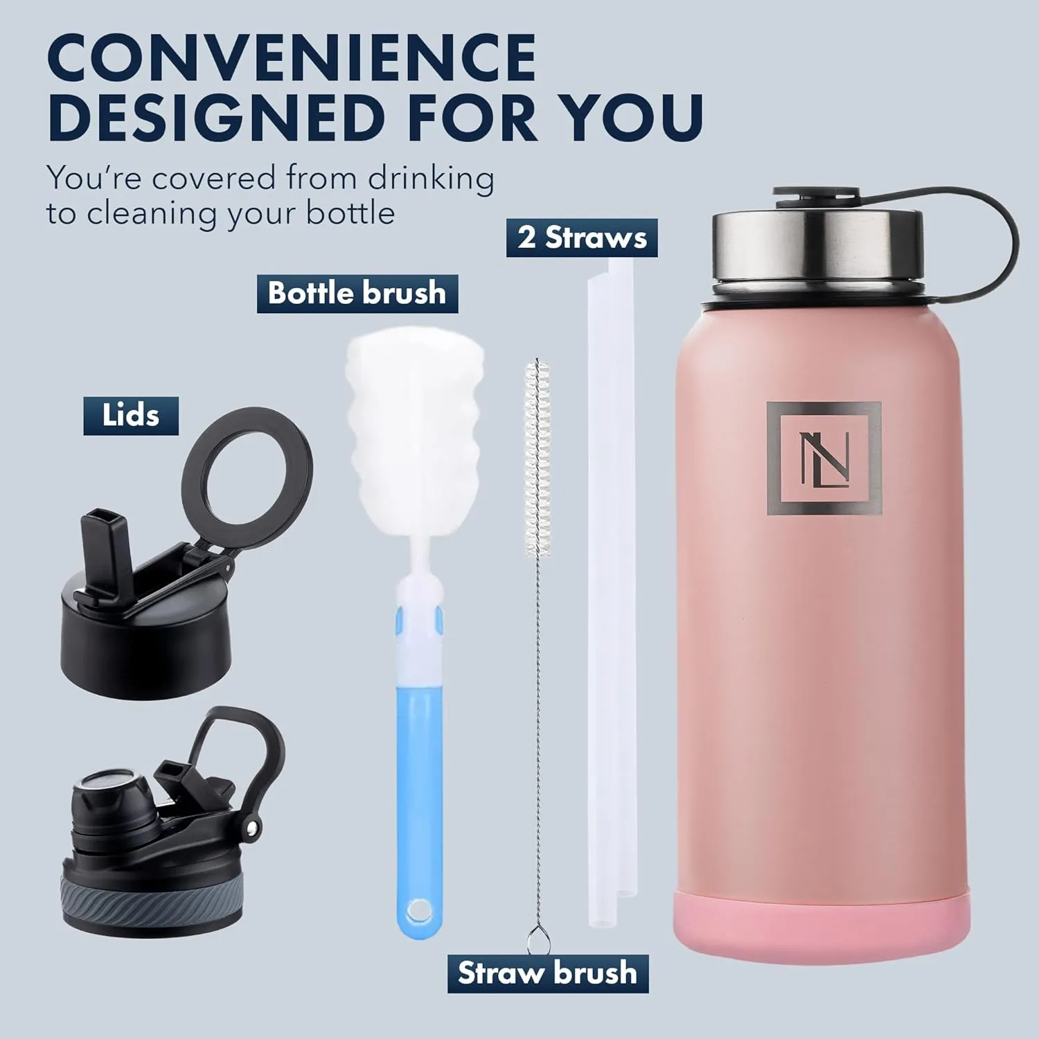 32 Oz Water Bottle With Magnetic Phone Holder Lid, Hydration Flask, Wide Mouth Stainless Steel Water Bottle With 3 Lids Straw & Spout Lid, Double Walled Insulated Thermos (Pink)