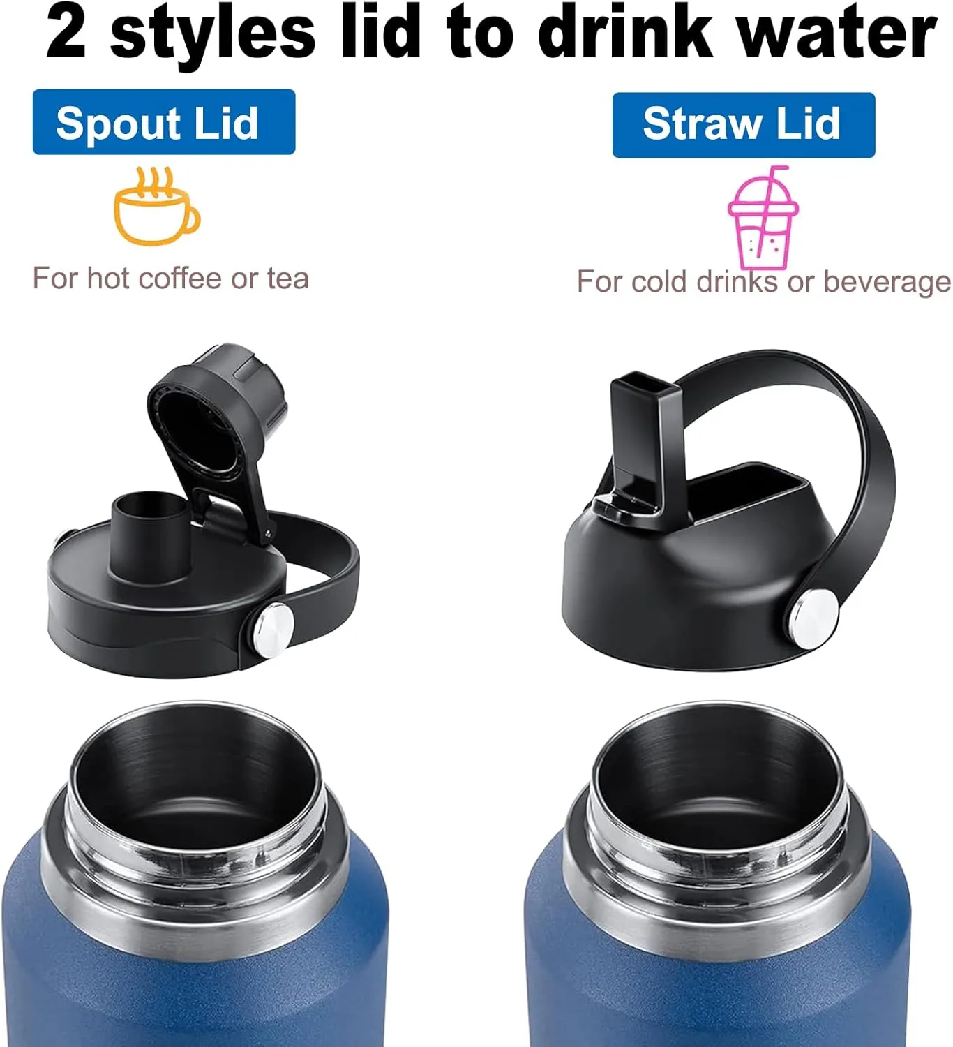 32oz Insulated Water Bottle with Leak Proof Straw,Reusable Stainless Steel Thermos with Double Walled Vacuum,BPA-free,Works,Travel,Sports,Fit All Car Cup Holders