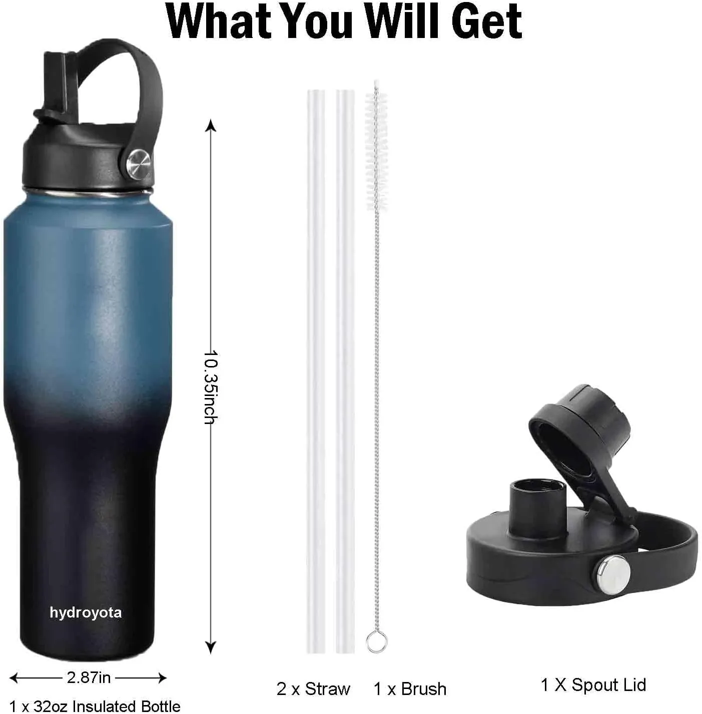 32oz Insulated Water Bottle with Leak Proof Straw,Reusable Stainless Steel Thermos with Double Walled Vacuum,BPA-free,Works,Travel,Sports,Fit All Car Cup Holders