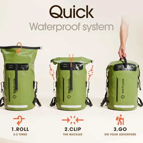 35L Waterproof Backpack-Heavy Duty Hiking Backpack-Roll-Top Closure