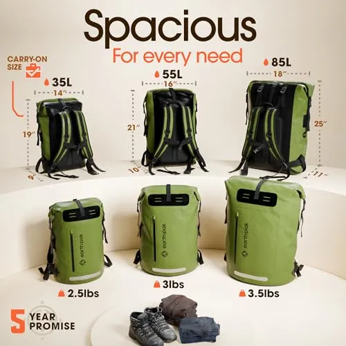 35L Waterproof Backpack-Heavy Duty Hiking Backpack-Roll-Top Closure