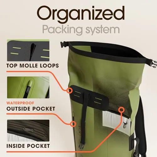 35L Waterproof Backpack-Heavy Duty Hiking Backpack-Roll-Top Closure