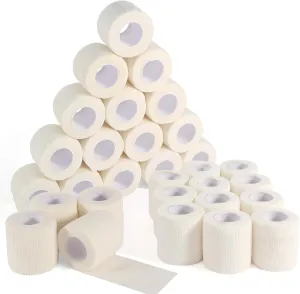 36 Rolls Elastic Self Adhesive Bandage Wrap 2 Inch, Breathable Non Woven Cohesive Bandage, Vet Wrap for Dogs, Ankle Sprains Swelling Medical First Aid Tape, Sports Athletic Tape (White)