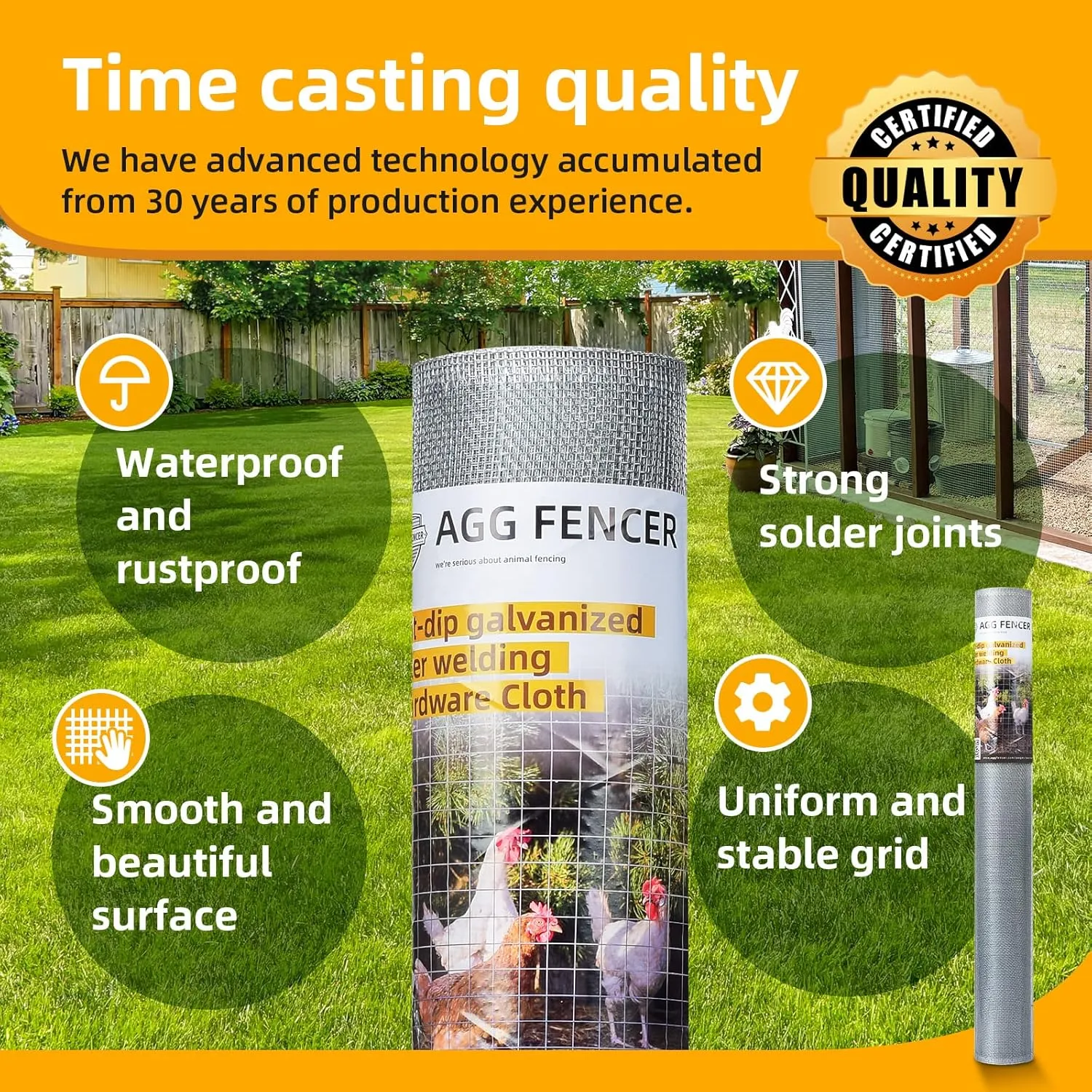 36in x 10ft Hardware Cloth 1/8 inch 27Ga Hot Dipped Galvanized After Welding, Chicken Coop Wire Fence, Welded Metal Fencing Roll Mesh for Bee Screen Garden Plant Poultry Animal Netting Cage