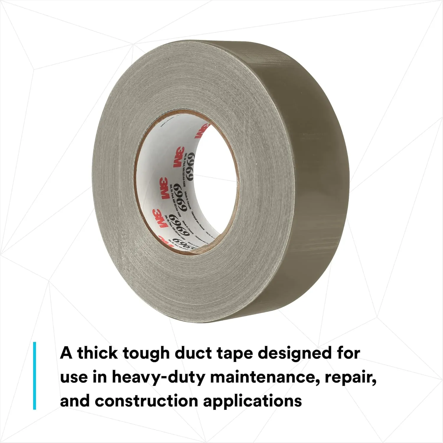 3M Extra Heavy Duty Duct Tape 6969, Olive, Industrial Strength, Water Resistant, 10 Mil, 48 MM x 54.8 M, 1 Roll