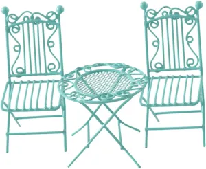 3pcs Ornamental Wrought Iron Table and Chair Chairs Round Garden Ornaments Dollhouse Furniture Miniature Doll Houses Dollhouse Garden Furniture Doll House Furniture Green
